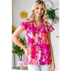 NWT Women’s First Love by Lovelyn Lexie Fuchsia Floral Blouse Top size Medium